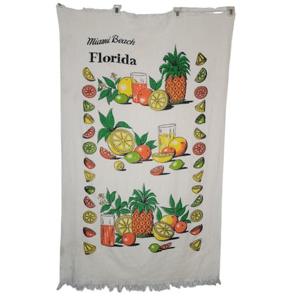 Vintage Miami Beach Florida  towel Beach Graphic Fringe CITRUS Large 32.5"x56"