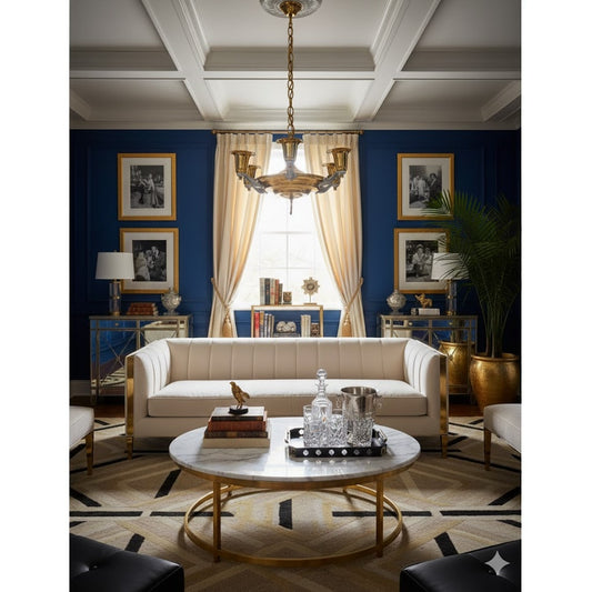 Vintage 5-Arm Two-Tone Brass & Chrome Chandelier Tulip Shades Hollywood Regency