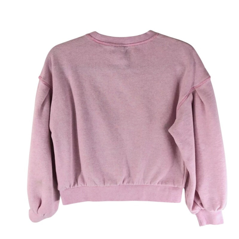 Topshop Womens Cropped Sweatshirt Puff Sleeve Crew Neck Pullover Pink SMALL 0-2