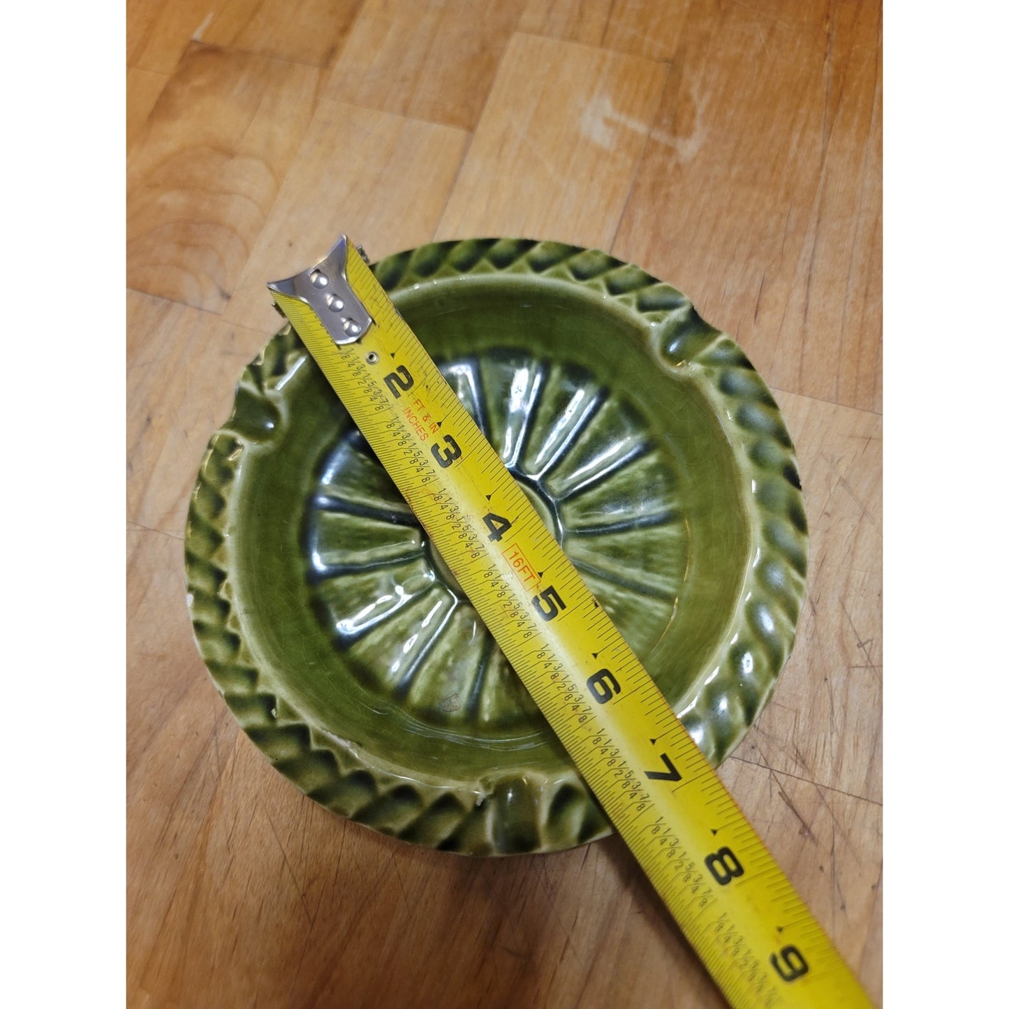 Vintage Olive Green Ceramic Sunburst Ashtray / Coin Dish