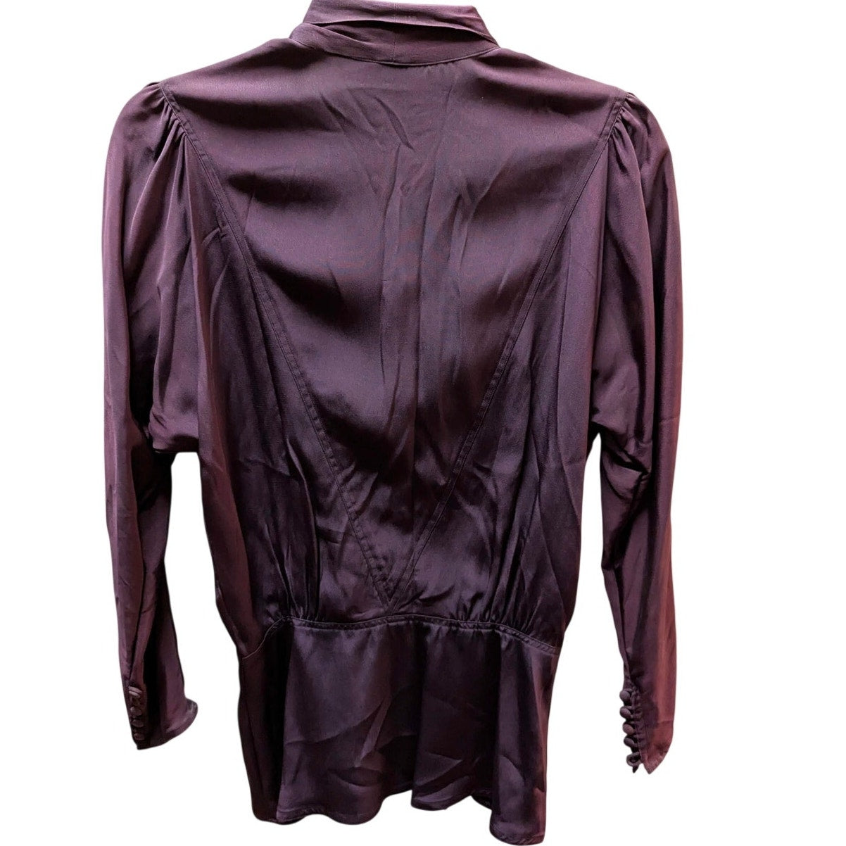 Vintage Albert Nipon Plum Purple Tie-Neck Secretary Blouse Pleated Peplum Sz 12