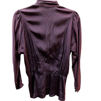 Vintage Albert Nipon Plum Purple Tie-Neck Secretary Blouse Pleated Peplum Sz 12