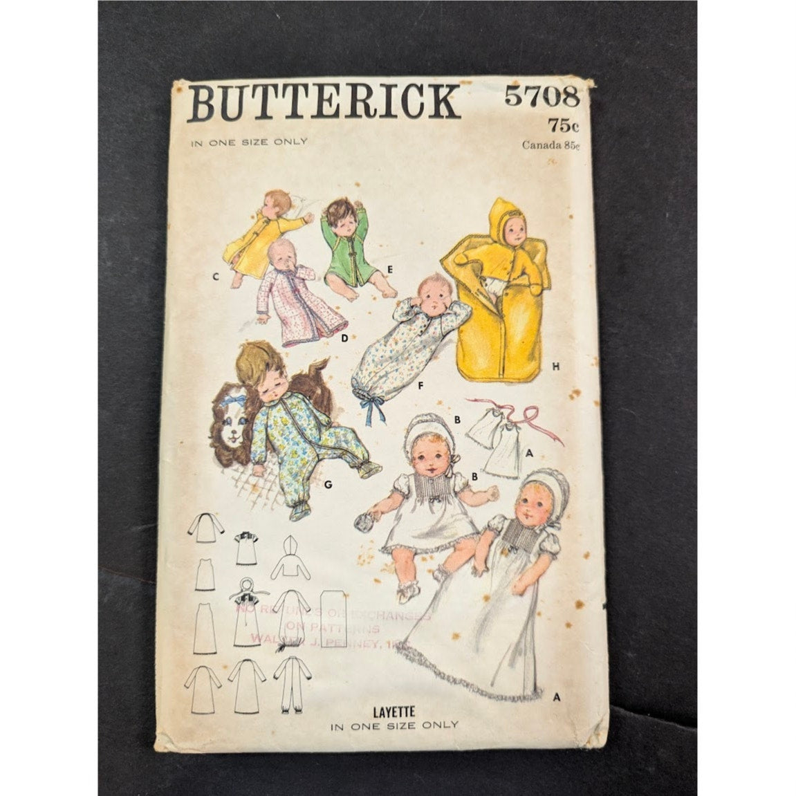 Vintage Pattern Sewing Crafts Hobby Butterick 5708 one size Baby Toddler