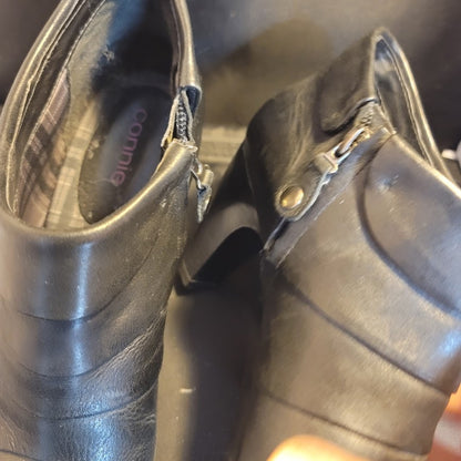 Connie Black heel Bootie Leather Upper 10 womens Side Zip Heels Ankle boots