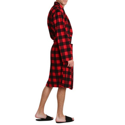 SleepHero Robe belted Slipper & Slipper Set Black Red Buffalo Check Small/Medium