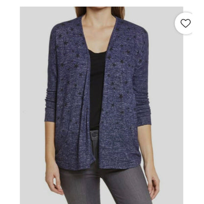 Bobeau Cardigan Large Faded denim stars Womens Open front NEW casual lightweight