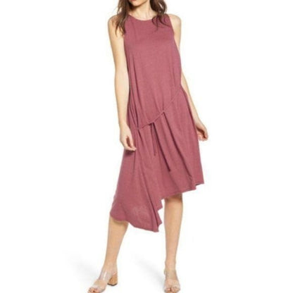 Chelsea 28 Asymmetrical Hem Tie Waist Midi Tank Dress Sleeveless Burgundy small