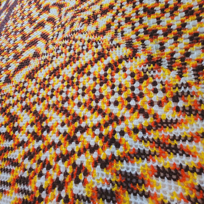 Handmade crocheted 70s coverlet yellow brown white orange Queen / Full blanket