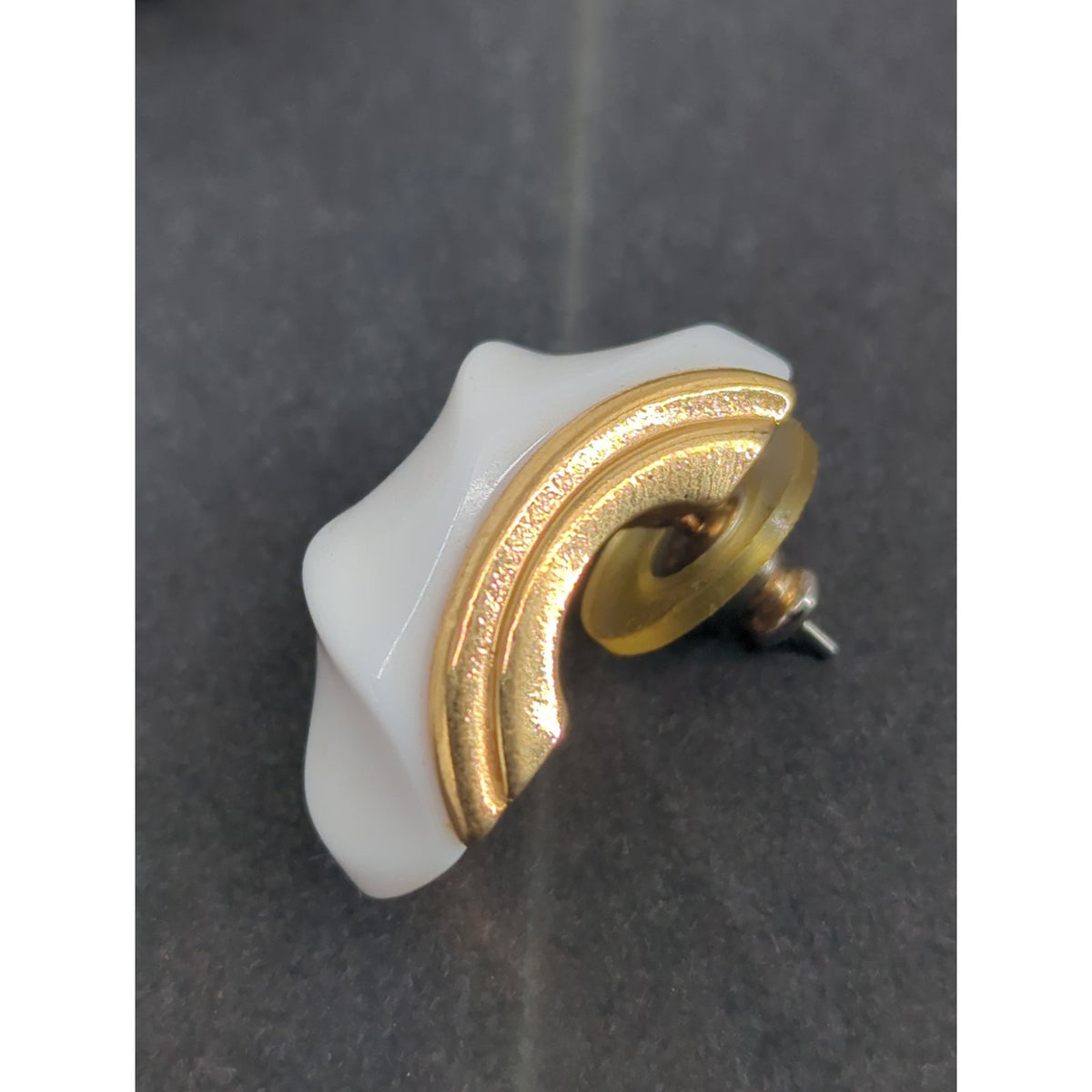 Vintage White Swirl Hoop Post Earrings Gold-Trimmed Retro Chunky Chic
