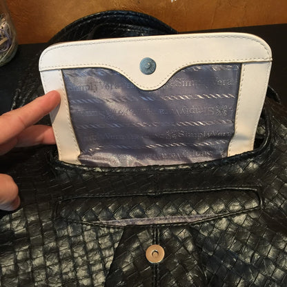 Simply Vera Vera Wang Shoulder Bag Black White basketweave pattern top handle