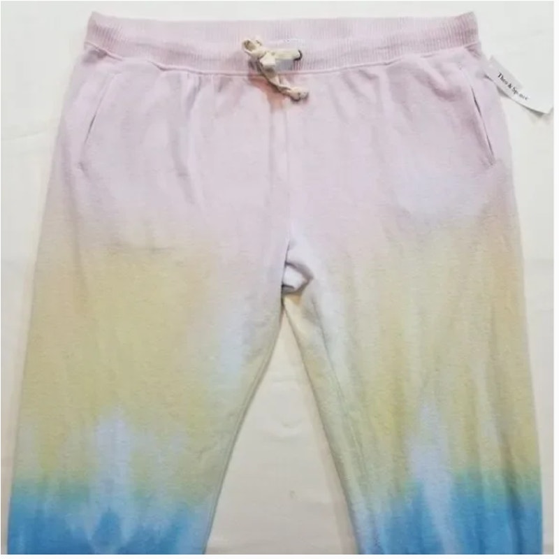 Theo & Spence Rainbow Ombre SweatPants Size Small joggers Tie Waist rib Cuff NEW