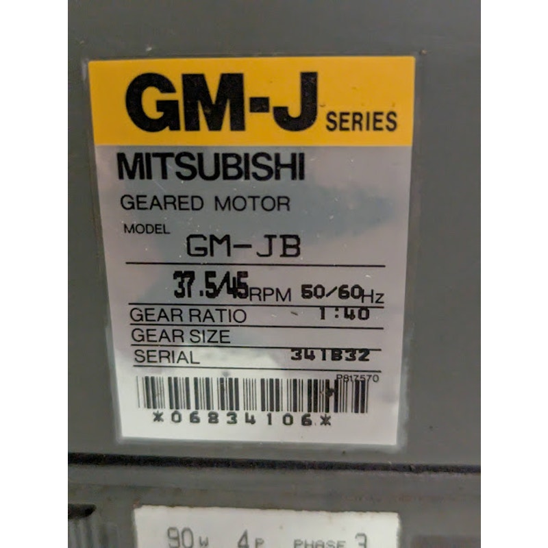 New Mitsubishi GM-J Geared Motor Model GM-JB 90W 4P 3 Phase 37.35/45 PRM 50/60Hz