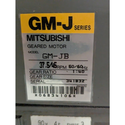 New Mitsubishi GM-J Geared Motor Model GM-JB 90W 4P 3 Phase 37.35/45 PRM 50/60Hz