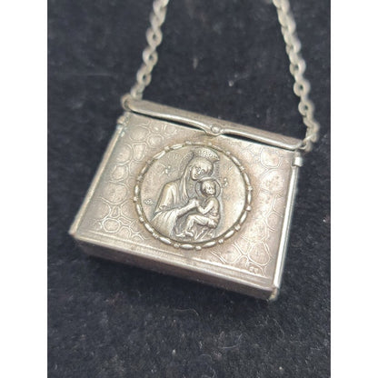 Antique German Alpacca Silver Mini Purse D.R.G.M. Religious Relic Art Nouveau