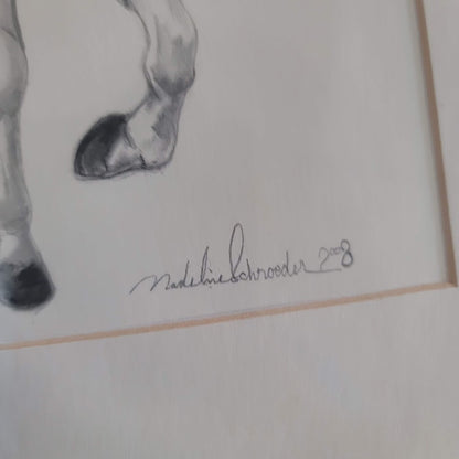 Original Pencil Drawing Horse Rider Framed Matted Madeline Schroder 2008 14x17