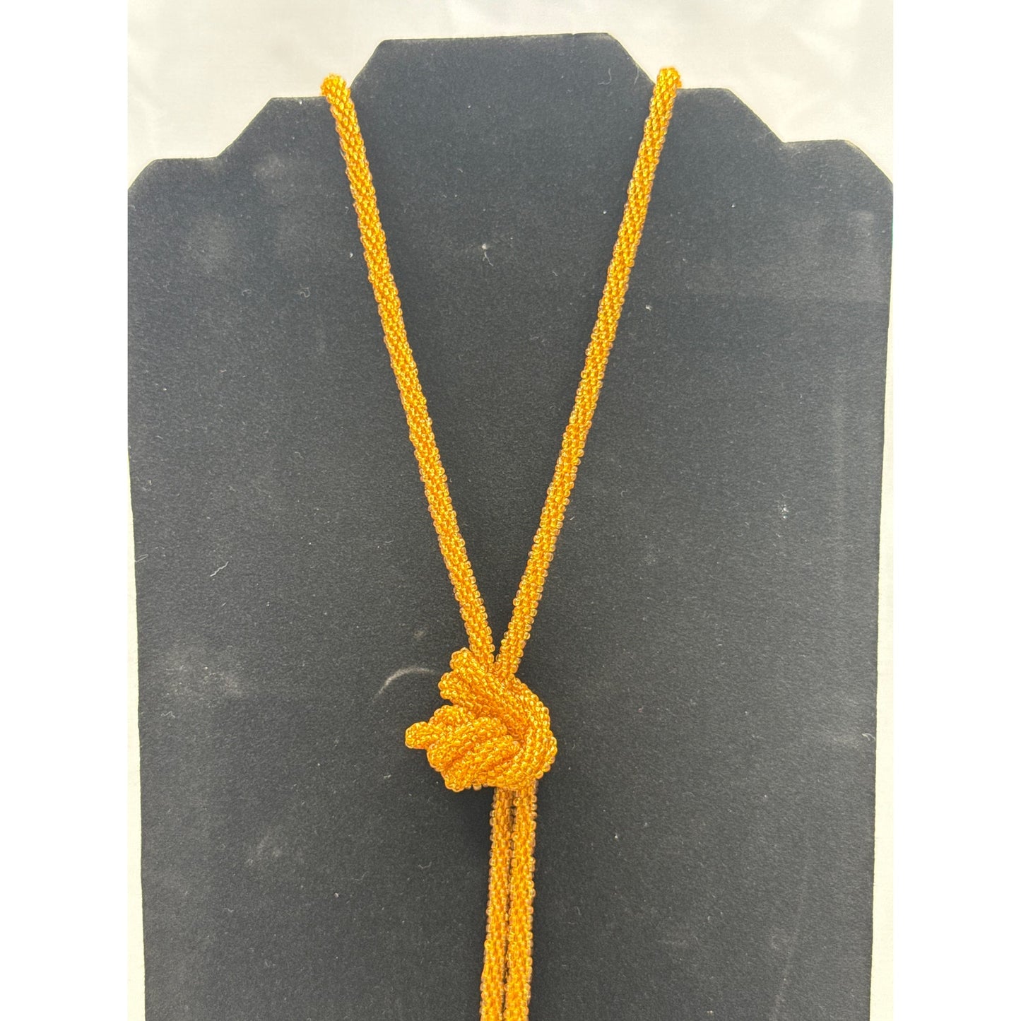 Vintage Amber Glass Seed Bead Lariat Necklace 72 Inch Tassel Rope