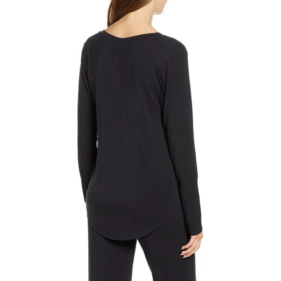 Nordstrom V-Neck Stretch Long Sleeve Pullover Top Size Small in Black NWT