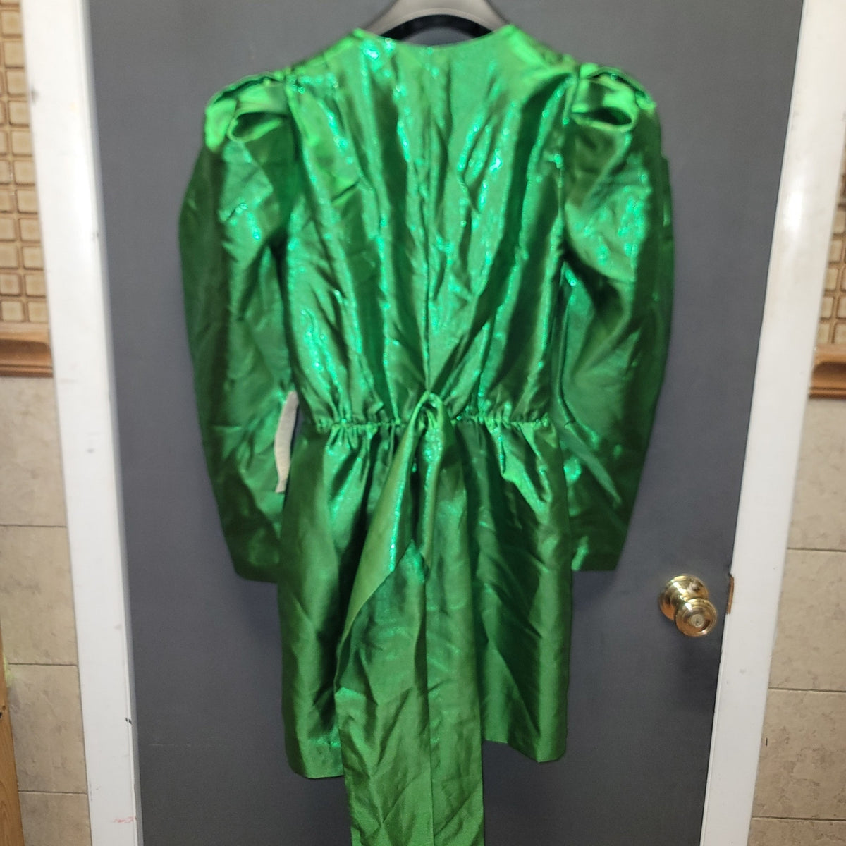 NEW Happy x Nature NY&C Twilight Mini Dress Size Zero Green Puff Sleeve 80s Glam