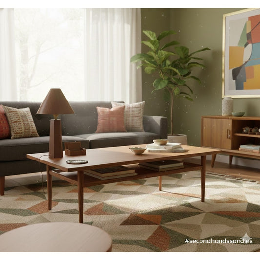 MCM Walnut Hexagonal Solid Wood vintage table lamp Pillar Column