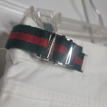 Vintage GUCCI Ankle white jeans green red belt detail EU 40 US 8 Silver Rivet