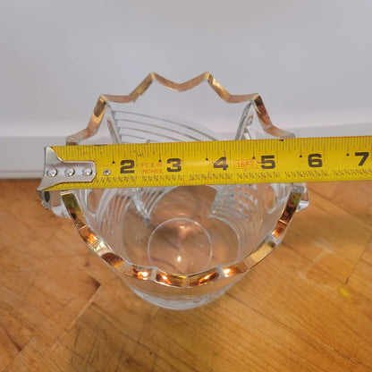 Bohemia Crystalex Czech Crystal Ice Bucket gold trim handles Vintage barware