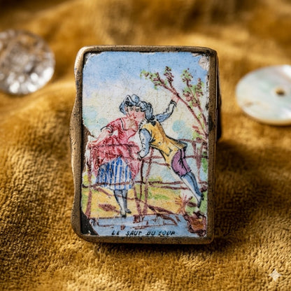Antique 18thC Fêtes Galantes Porcelain Patch Box Le Saut du Loup Folk Art
