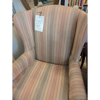 Secondhand Sandies: peach striped wing back chair living room