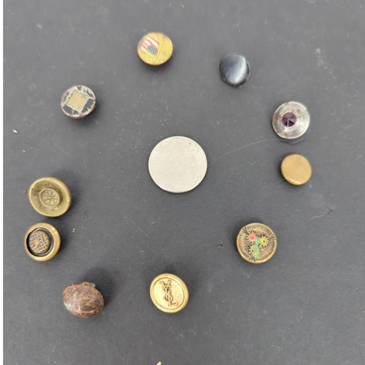 LOT of 10 Antique Vintage YSL Victorian Brass Mixed Materials Buttons ESTATE E