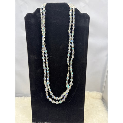 Vintage AB Aurora Borealis Crystal Double Strand Bead Necklace Statement Piece