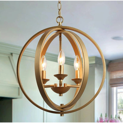 LNC Theophanis 3-Light Small Gold Chandelier NEW light hanging sphere globe