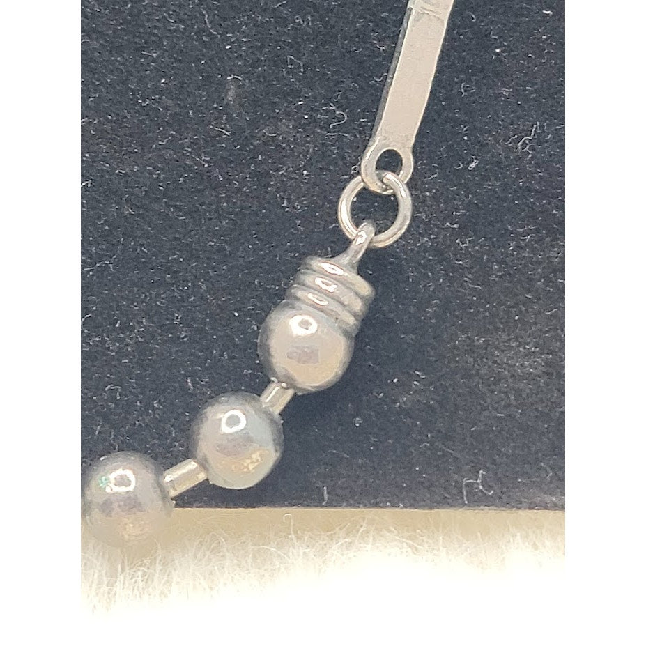 Vintage Silver 19" Beaded Station Long Layering Necklace Minimalist Modernist
