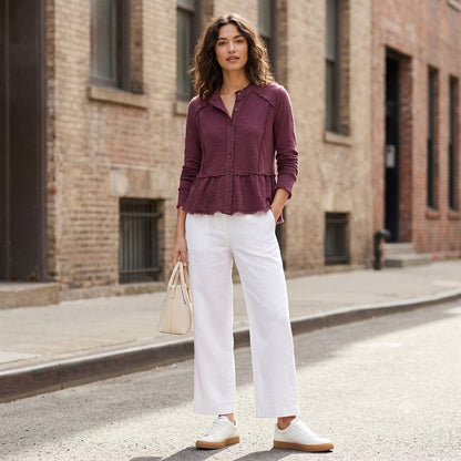 Caslon Women's Plum Button-Front Raw Hem Blouse NWT Size Small Activewear