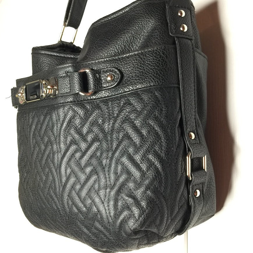 Rosetti Shoulder Bag silver Metal Accents Classic Black crosshatch pattern