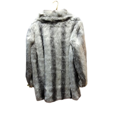 Roamans Faux Fur Coat Medium 14 16 Grey Striped Glam Winter Jacket Luxury