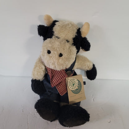 Boyds Bears Plush Angus Macmoo 11” Holstein Cow in Denim Coveralls