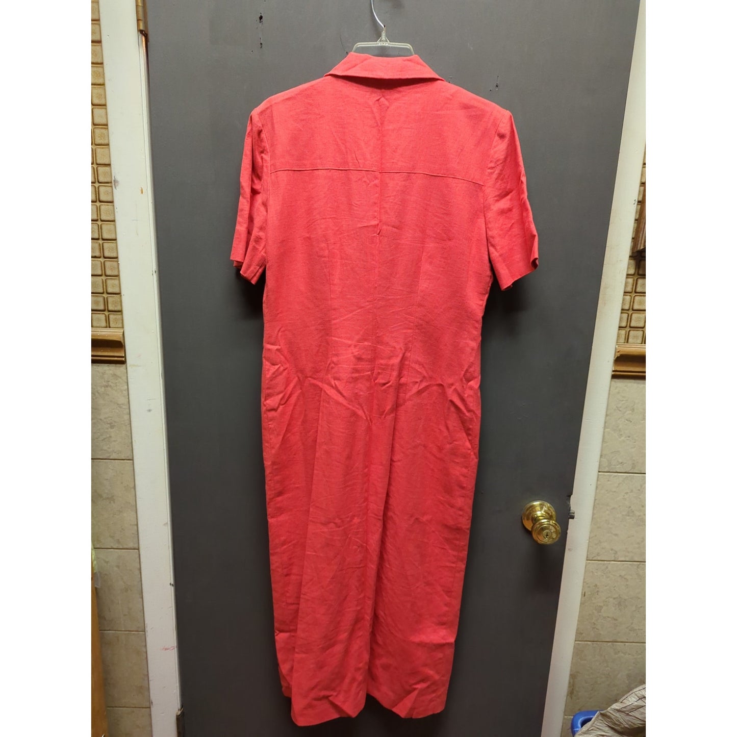 Vintage Jessica Howard Red Linen Blend Button Front Lined Summer Midi Dress 6