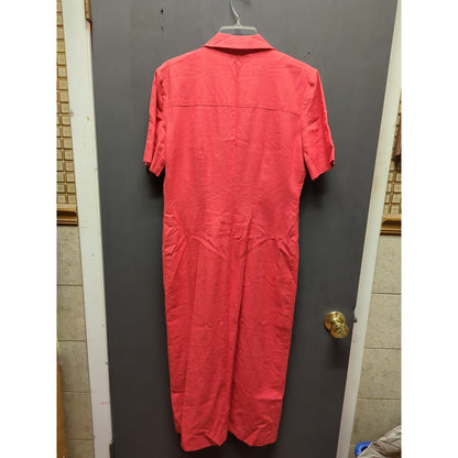 Vintage Jessica Howard Red Linen Blend Button Front Lined Summer Midi Dress 6