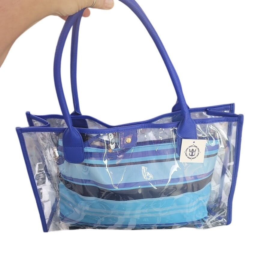 Royal Caribbean double tote beach bag blue striped shoulder Clear