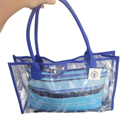 Royal Caribbean double tote beach bag blue striped shoulder Clear