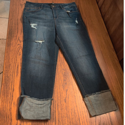 1822 Denim Distressed Cuffed Jeans Blue Mid Wash Everyday Streetwear 14