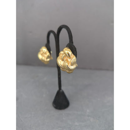 Vintage Gold Tone Chunky Knot Swirl Clip On Earrings Retro Costume Jewelry