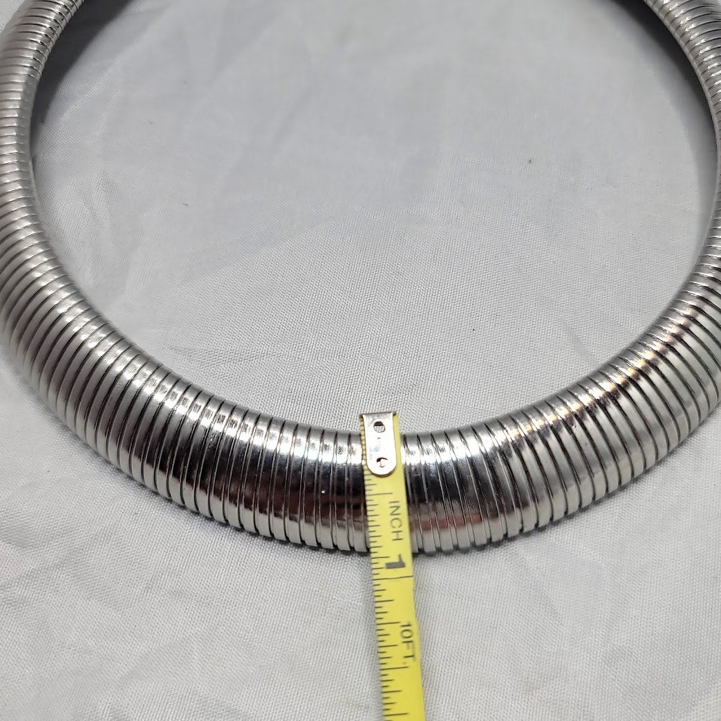 Silver Tone Textured Collar Necklace Choker Statement 1980's