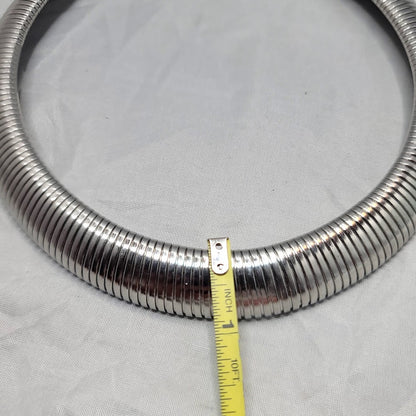 Silver Tone Textured Collar Necklace Choker Statement 1980's