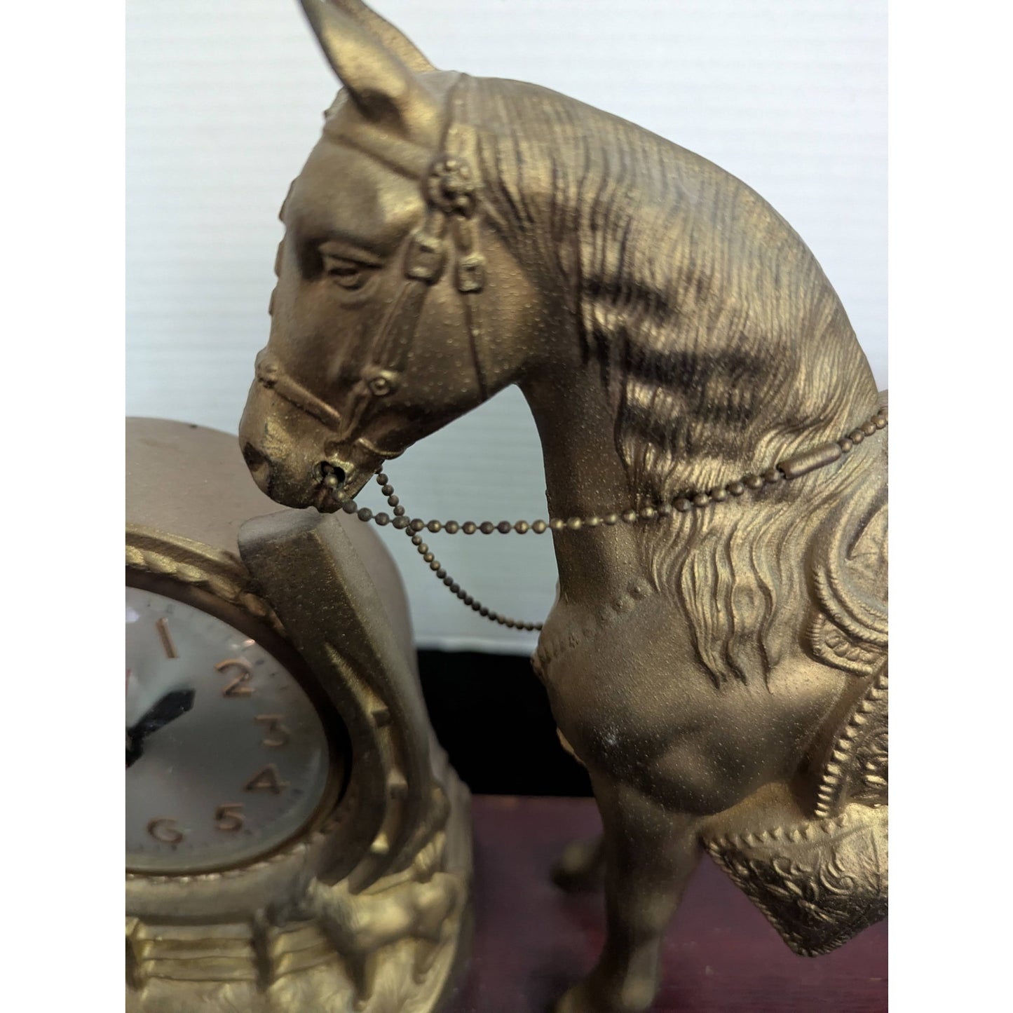 Vintage Kitschy Western Gold Horse Clock Retro Horseshoe Mantel Clock Equestrian
