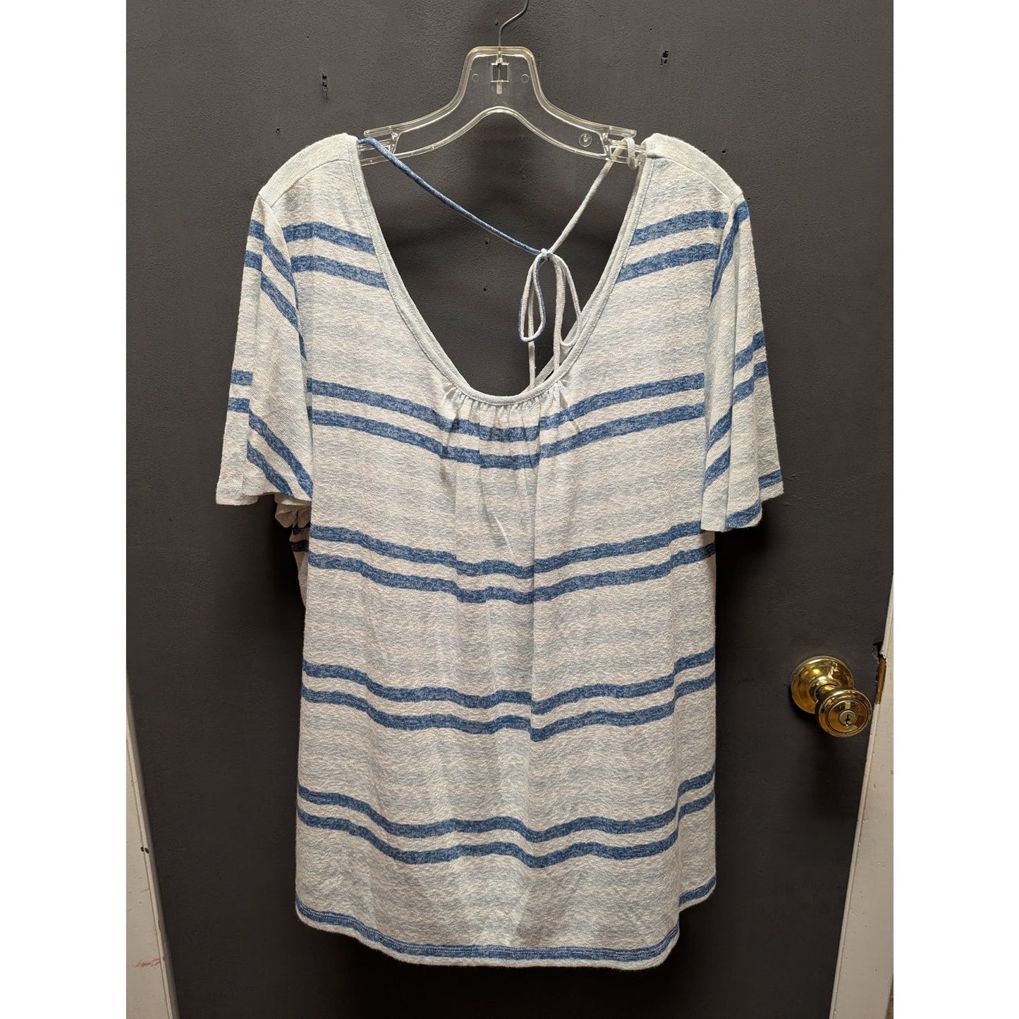 Bobeau Size Womens Plus 1X Blue White Striped short sleeve top blouse