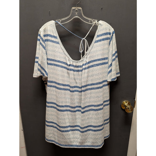 Bobeau Size Womens Plus 1X Blue White Striped short sleeve top blouse