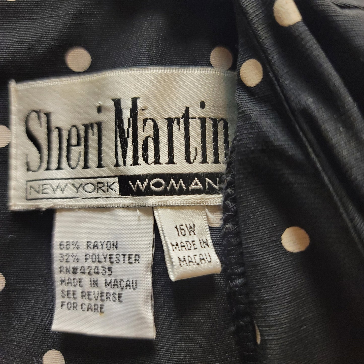 Sherri Martin Size 16W Black White Polka Dot Dress short Sleeve Knee Length 80's