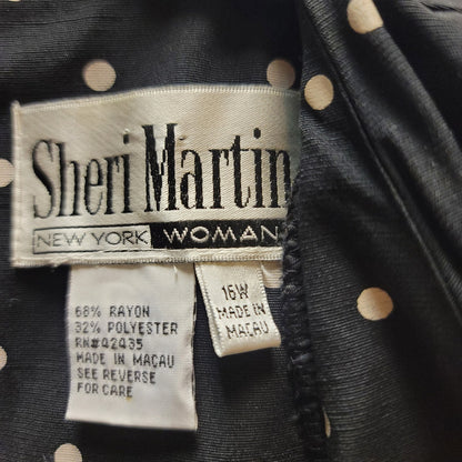 Sherri Martin Size 16W Black White Polka Dot Dress short Sleeve Knee Length 80's