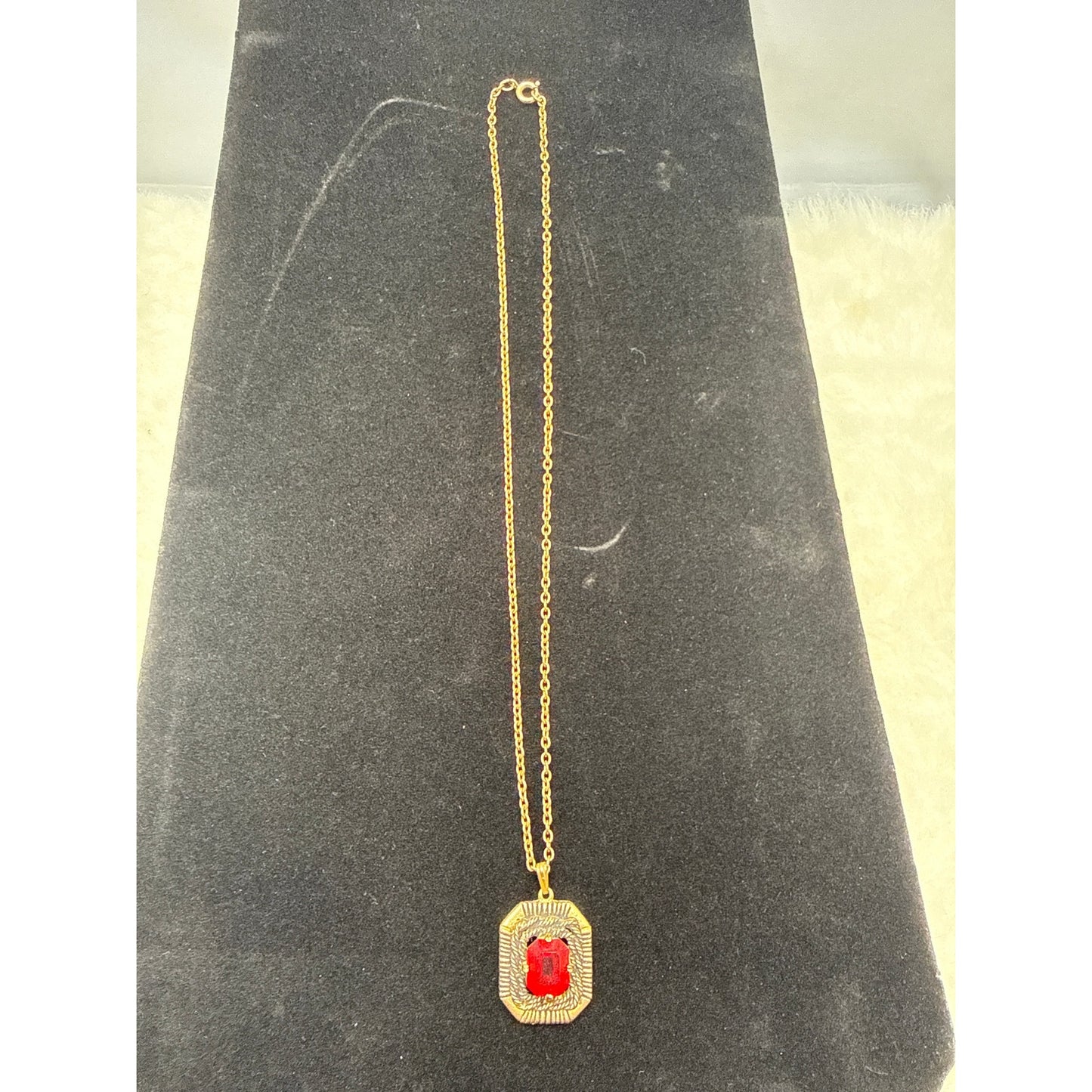 Sarah Coventry Vintage Red Lucite Emerald Cut Gold Tone Statement Necklace