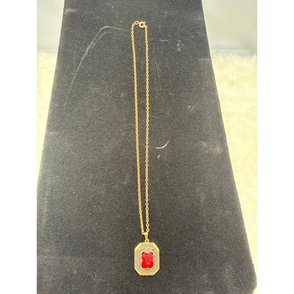 Sarah Coventry Vintage Red Lucite Emerald Cut Gold Tone Statement Necklace